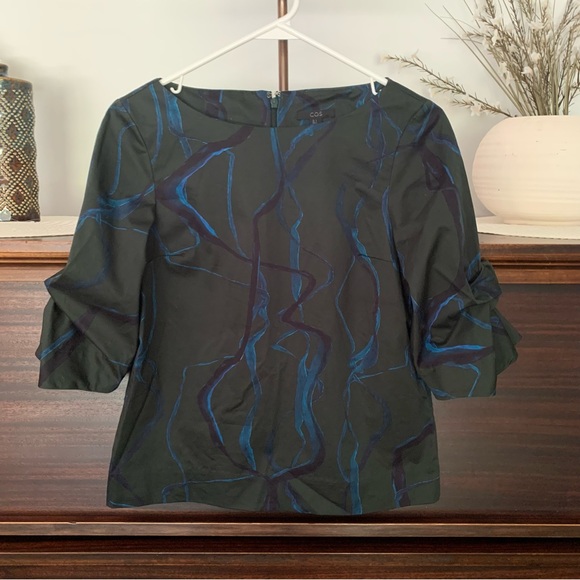 COS Green Blue Abstract Print Blouse with Statement Sleeves, Size 2 - Picture 3 of 10